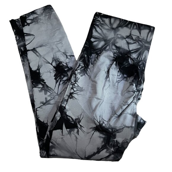 Butt Lifting Full Length Active Leggings Sz Medium Womens Tie Dye Black & Grey A - Picture 6 of 10